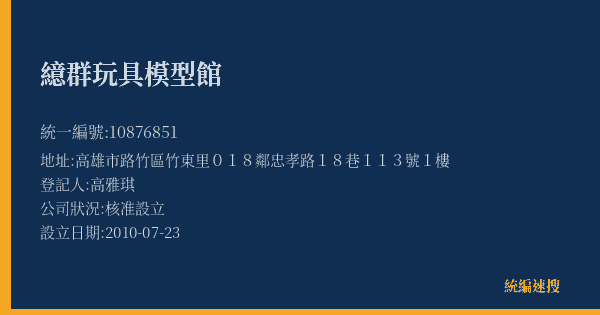 繶群玩具模型館的照片-統編 10876851(高雄市) 公司登記資料與營業項目詳細圖表