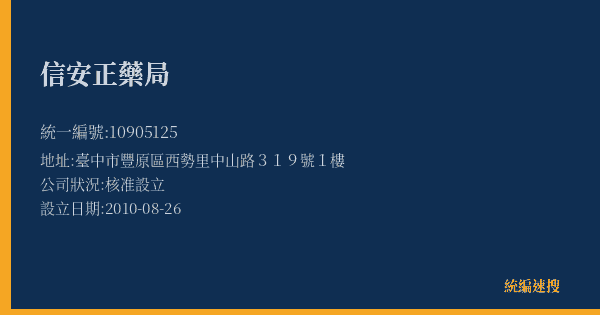 信安正藥局的照片-統編 10905125(臺中市) 公司登記資料與營業項目詳細圖表