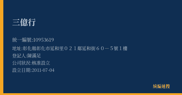 三億行的照片-統編 10953619(彰化縣) 公司登記資料與營業項目詳細圖表