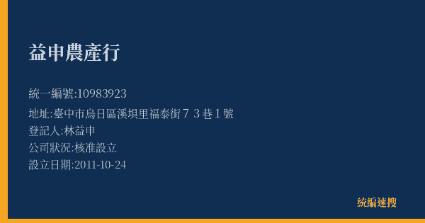 益申農產行的照片-統編 10983923(臺中市) 公司登記資料與營業項目詳細圖表