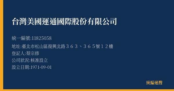台灣美國運通國際股份有限公司的照片-統編 11825058(臺北市) 公司登記資料與營業項目詳細圖表