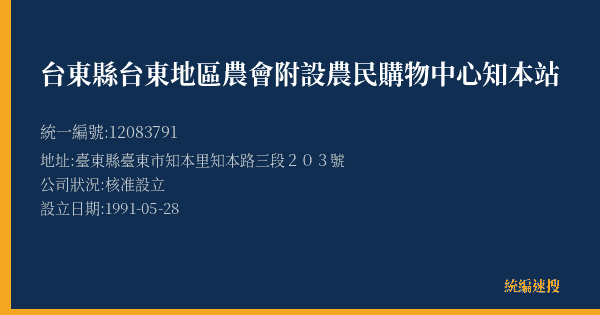 台東縣台東地區農會附設農民購物中心知本站的照片-統編 12083791(臺東縣) 公司登記資料與營業項目詳細圖表