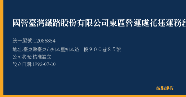 國營臺灣鐵路股份有限公司東區營運處花蓮運務段知本站的照片-統編 12085854(臺東縣) 公司登記資料與營業項目詳細圖表