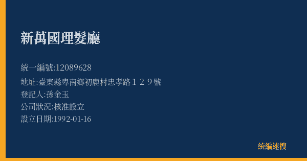 新萬國理髮廳的照片-統編 12089628(臺東縣) 公司登記資料與營業項目詳細圖表