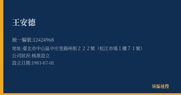 王安德的照片-統編 12424968(臺北市) 公司登記資料與營業項目詳細圖表