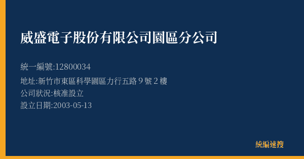 威盛電子股份有限公司園區分公司的照片-統編 12800034(新竹市) 公司登記資料與營業項目詳細圖表