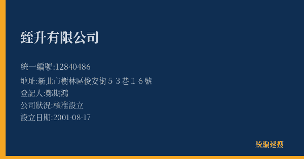 臸升有限公司的照片-統編 12840486(新北市) 公司登記資料與營業項目詳細圖表