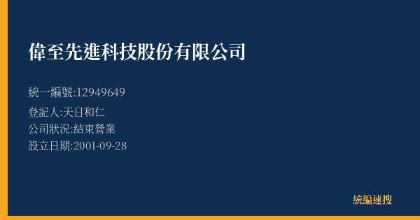 偉至先進科技股份有限公司的照片-統編 12949649 公司登記資料與營業項目詳細圖表