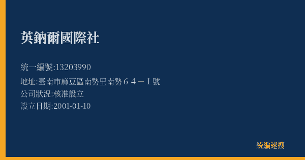 英鈉爾國際社的照片-統編 13203990(臺南市) 公司登記資料與營業項目詳細圖表