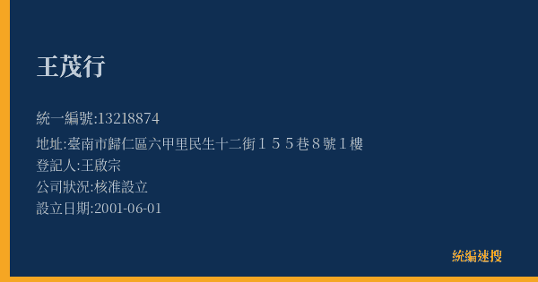 王茂行的照片-統編 13218874(臺南市) 公司登記資料與營業項目詳細圖表