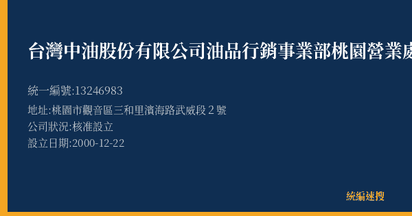 台灣中油股份有限公司油品行銷事業部桃園營業處觀音三和加油站的照片-統編 13246983(桃園市) 公司登記資料與營業項目詳細圖表