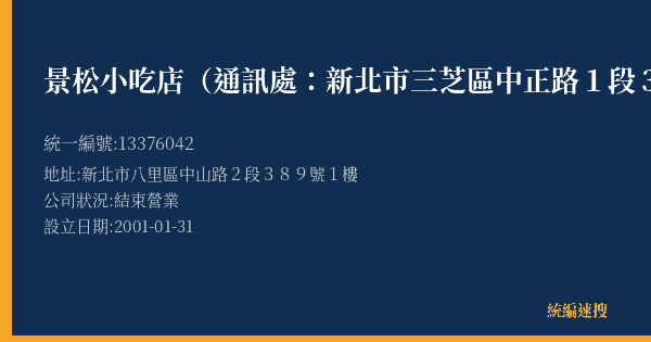 景松小吃店(通訊處:新北市三芝區中正路1段30號)的照片-統編 13376042(新北市) 公司登記資料與營業項目詳細圖表