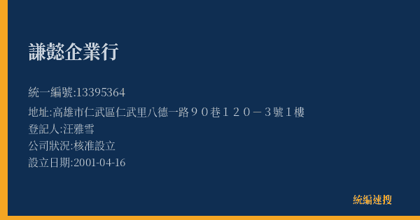 謙懿企業行的照片-統編 13395364(高雄市) 公司登記資料與營業項目詳細圖表
