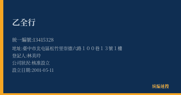 乙全行的照片-統編 13415328(臺中市) 公司登記資料與營業項目詳細圖表