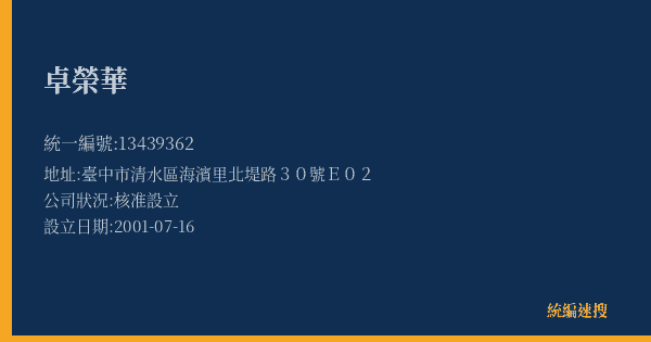 卓榮華的照片-統編 13439362(臺中市) 公司登記資料與營業項目詳細圖表
