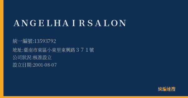 ANGELHAIRSALON的照片-統編 13593792(臺南市) 公司登記資料與營業項目詳細圖表