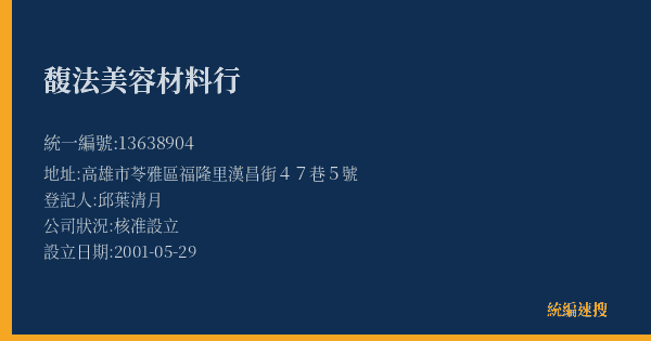 馥法美容材料行的照片-統編 13638904(高雄市) 公司登記資料與營業項目詳細圖表