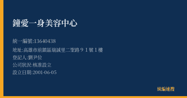 鐘愛一身美容中心的照片-統編 13640438(高雄市) 公司登記資料與營業項目詳細圖表
