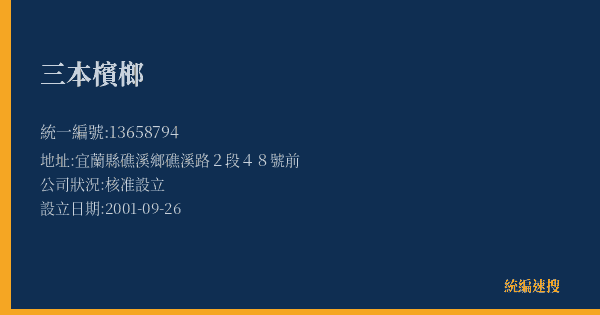 三本檳榔的照片-統編 13658794(宜蘭縣) 公司登記資料與營業項目詳細圖表