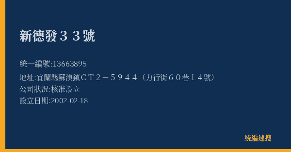 新德發33號的照片-統編 13663895(宜蘭縣) 公司登記資料與營業項目詳細圖表