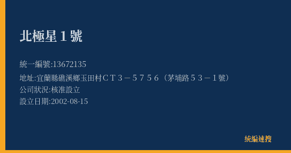 北極星1號的照片-統編 13672135(宜蘭縣) 公司登記資料與營業項目詳細圖表
