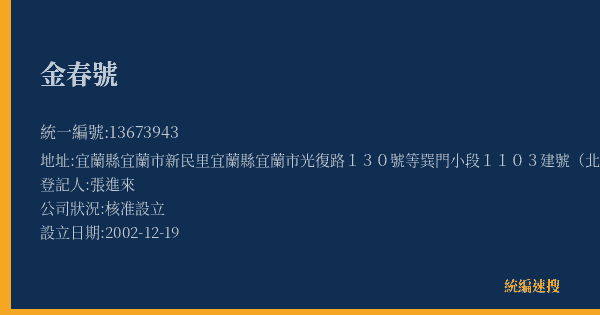 金春號的照片-統編 13673943(宜蘭縣) 公司登記資料與營業項目詳細圖表