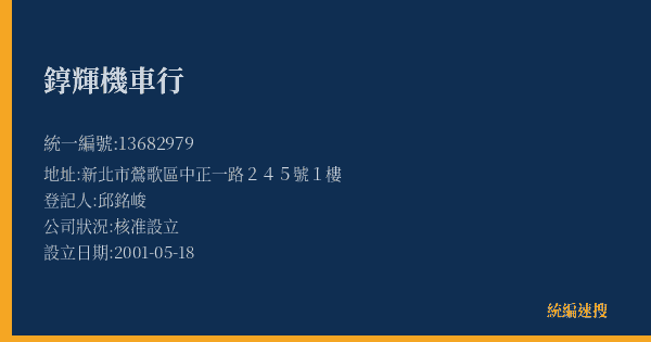 錞輝機車行的照片-統編 13682979(新北市) 公司登記資料與營業項目詳細圖表