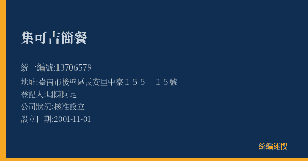 集可吉簡餐的照片-統編 13706579(臺南市) 公司登記資料與營業項目詳細圖表