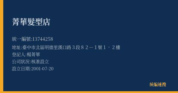 菁華髮型店的照片-統編 13744258(臺中市) 公司登記資料與營業項目詳細圖表