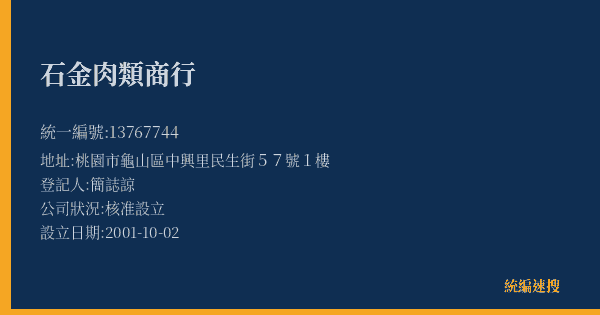 石金肉類商行的照片-統編 13767744(桃園市) 公司登記資料與營業項目詳細圖表