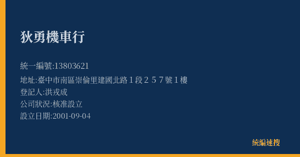 狄勇機車行的照片-統編 13803621(臺中市) 公司登記資料與營業項目詳細圖表