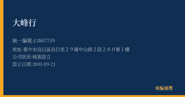 大峰行的照片-統編 13807719(臺中市) 公司登記資料與營業項目詳細圖表