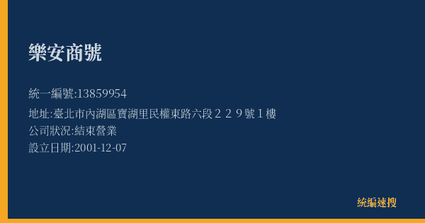 樂安商號的照片-統編 13859954(臺北市) 公司登記資料與營業項目詳細圖表