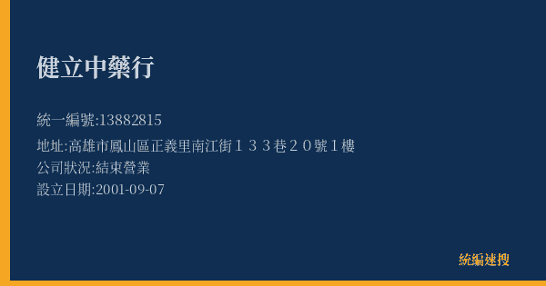 健立中藥行的照片-統編 13882815(高雄市) 公司登記資料與營業項目詳細圖表