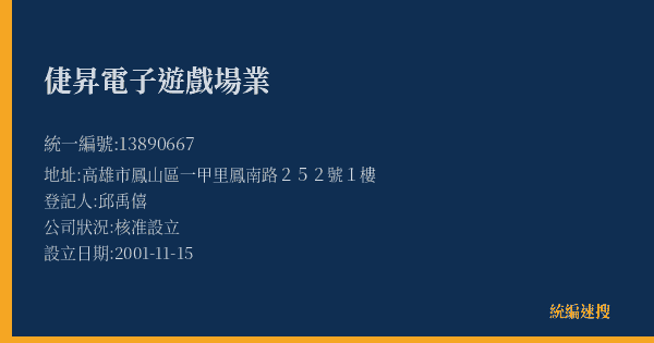 倢昇電子遊戲場業的照片-統編 13890667(高雄市) 公司登記資料與營業項目詳細圖表