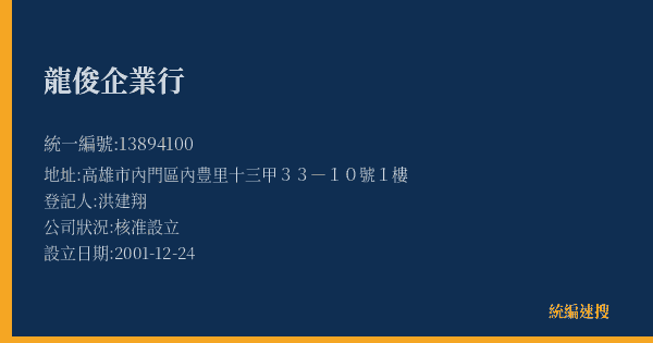 龍俊企業行的照片-統編 13894100(高雄市) 公司登記資料與營業項目詳細圖表