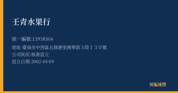 壬青水果行的照片-統編 13938304(臺南市) 公司登記資料與營業項目詳細圖表