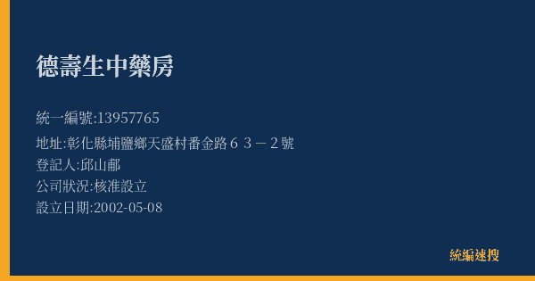 德壽生中藥房的照片-統編 13957765(彰化縣) 公司登記資料與營業項目詳細圖表