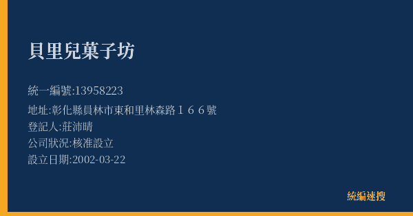 貝里兒菓子坊的照片-統編 13958223(彰化縣) 公司登記資料與營業項目詳細圖表