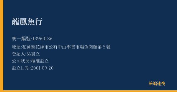 龍鳳魚行的照片-統編 13960136(花蓮縣) 公司登記資料與營業項目詳細圖表