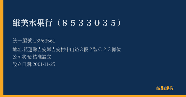 維美水果行(8533035)的照片-統編 13963561(花蓮縣) 公司登記資料與營業項目詳細圖表