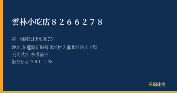 雲林小吃店8266278的照片-統編 13963675(花蓮縣) 公司登記資料與營業項目詳細圖表