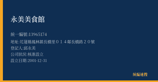 永美美食館的照片-統編 13965174(花蓮縣) 公司登記資料與營業項目詳細圖表