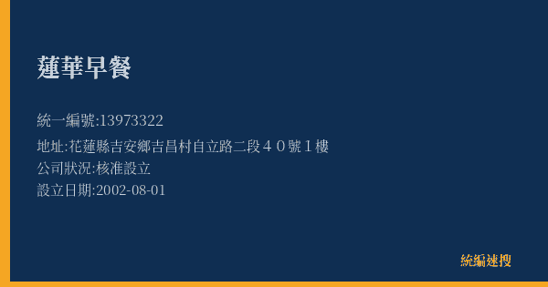 蓮華早餐的照片-統編 13973322(花蓮縣) 公司登記資料與營業項目詳細圖表