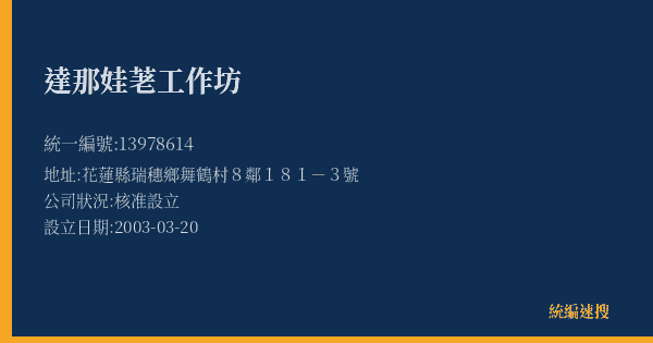 達那娃荖工作坊的照片-統編 13978614(花蓮縣) 公司登記資料與營業項目詳細圖表
