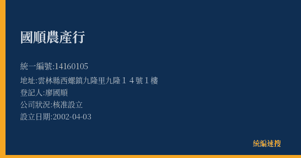 國順農產行的照片-統編 14160105(雲林縣) 公司登記資料與營業項目詳細圖表