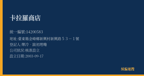 卡拉羅商店的照片-統編 14200583(臺東縣) 公司登記資料與營業項目詳細圖表