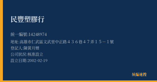 民豐塑膠行的照片-統編 14248974(高雄市) 公司登記資料與營業項目詳細圖表