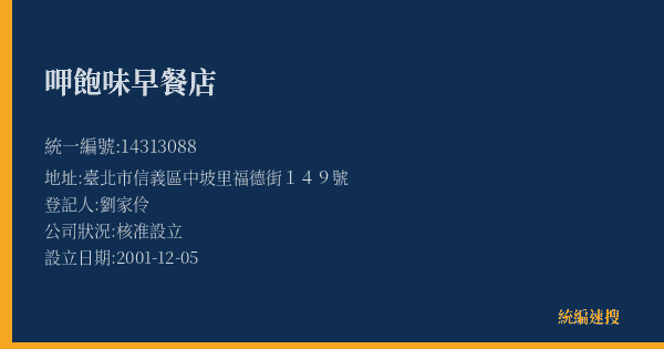 呷飽味早餐店的照片-統編 14313088(臺北市) 公司登記資料與營業項目詳細圖表