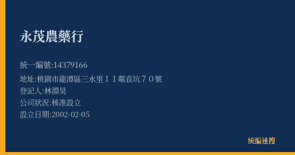 永茂農藥行的照片-統編 14379166(桃園市) 公司登記資料與營業項目詳細圖表